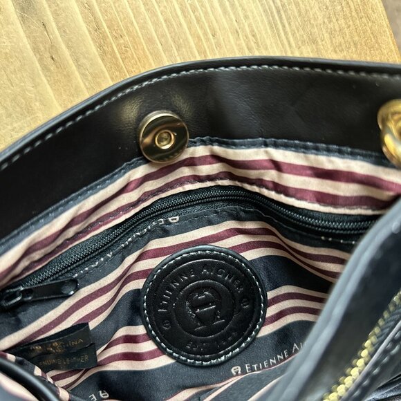 Etienne Aigner Black Cross Body Purse‎ Leather Puckered Gold Hardware Small - Picture 8 of 9